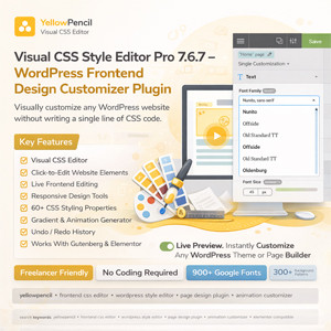 YellowPencil Visual CSS Style Editor Pro – WordPress Frontend Design Customizer Plugin